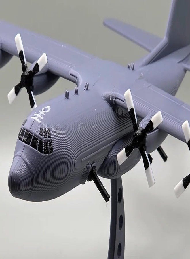 بطاقة مجموعة طائرة AC-130 ثلاثية الأبعاد من 3D CUBES، نموذج مصغر لطائرة نقل عسكرية AC-130 Spooky، نسخة طبق الأصل للعرض من المعدن المصبوب، رمادي، متعدد الألوان - Image 3